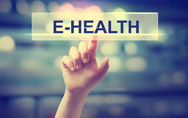 E-Health έννοια με το χέρι με το πάτημα ενός κουμπιού — Φωτογραφία Αρχείου