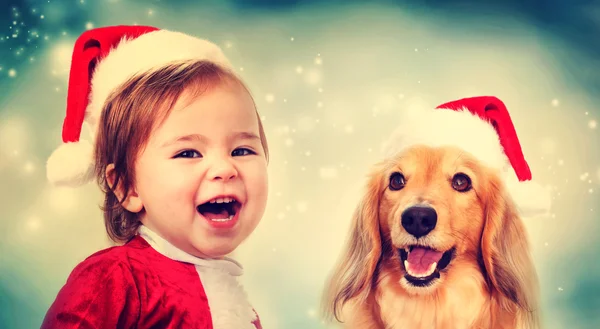 Happy Toddler girl and Dachshund dog — Stock Photo, Image