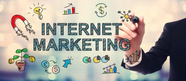 İşadamı çizim Internet pazarlama kavramı 