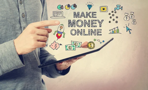 Make Money Online koncepciót mutat az ember — Stock Fotó