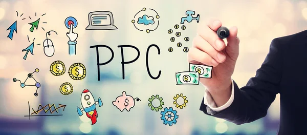 Affärsman ritning Ppc - Pay Per Click koncept — Stockfoto