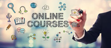 Businessman drawing Online courses concept clipart