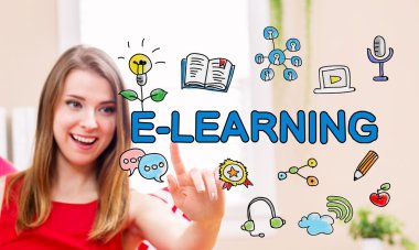 E-Leaning concept with young woman clipart
