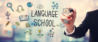 İşadamı çizim Dil Okulu kavramı 