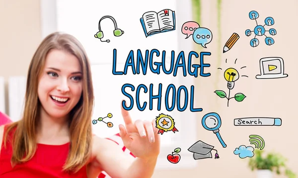 Language School konceptet med ung kvinna — Stockfoto