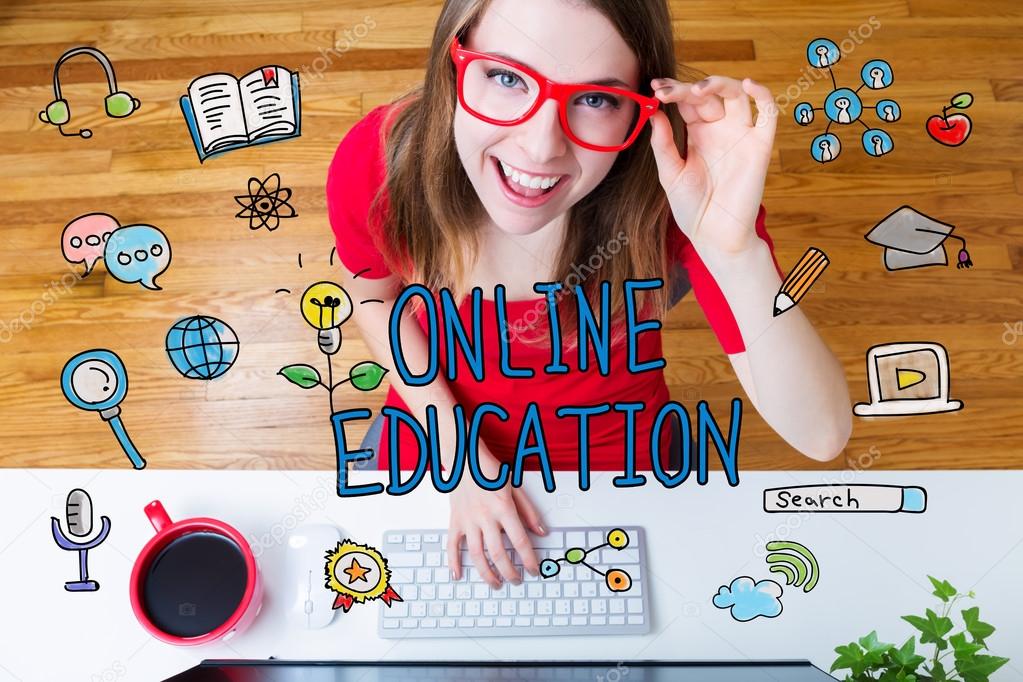 Online Education concept with young woman 