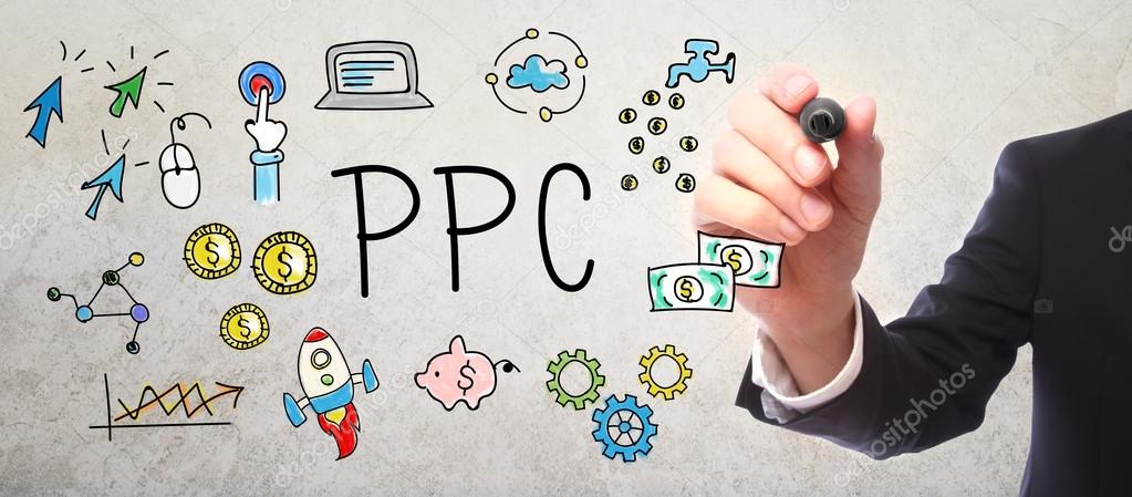 Businessman drawing PPC - Pay Per Click concept 