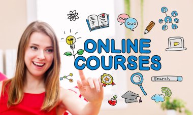 Genç kadın ile online kurslar kavramı