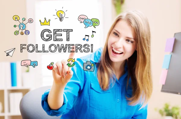 Get More Followers concept with young woman — Stock Photo, Image