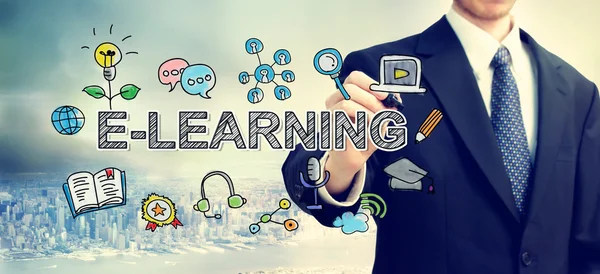 E-learning concept met zakenman — Stockfoto