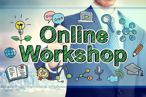 Businessman drawing Online Workshop concept