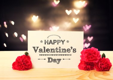 Sevgililer kartı karanfil çiçek ile mesaj