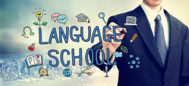  İşadamı çizim Dil Okulu kavramı