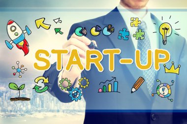 İşadamı çizim Start-up kavramı 