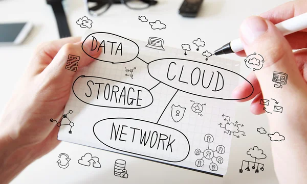 Cloud computing concept op witte notebook — Stockfoto