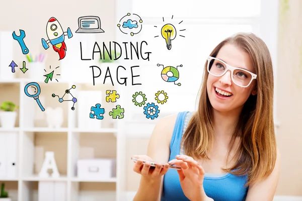 Landing page concept with young woman — Stock Photo, Image