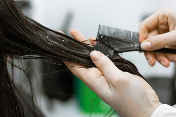 applying hair care products in a beauty salon