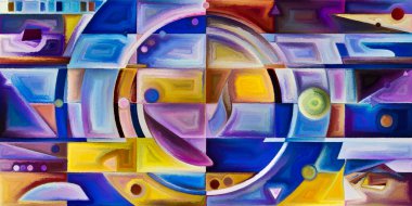 Arka plan renkli şekil parçaları modern sanatın konuda oluşur