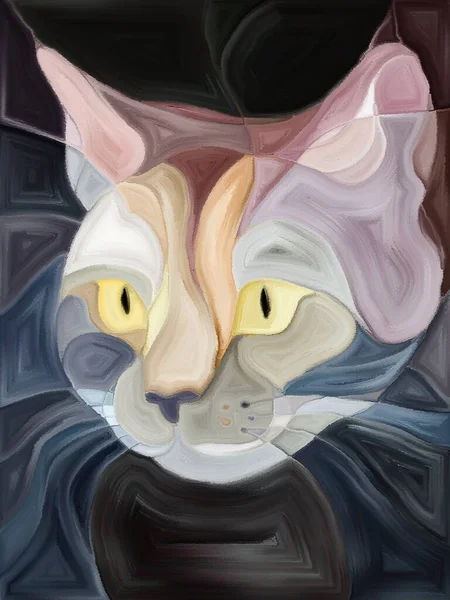 Digitální Akvarel Obraz Kočičí Tváře Téma Našich Stále Milovaných Společníků — Stock fotografie
