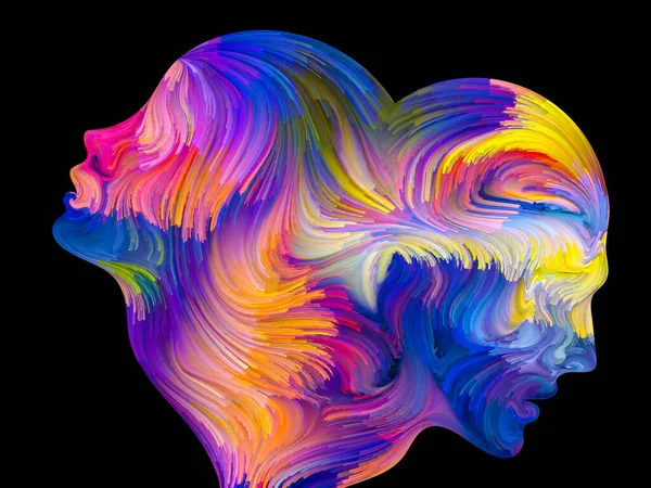 Zusammenspiel Farbenfroher Und Surrealer Menschlicher Profile Zum Thema Liebe Leidenschaft — Stockfoto