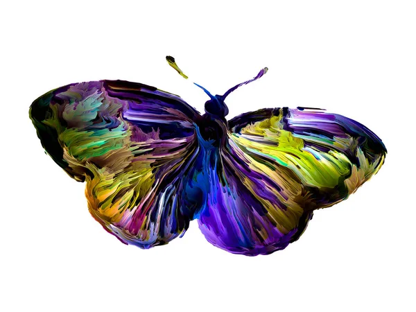Spontane Schmetterlingsmalerei Auf Weiß Mit Organischen Strukturen Und Satten Farben — Stockfoto