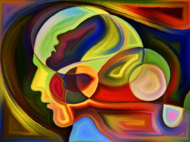 İnsan kafalarının mistik tasarımı kurşunlu cam desenini andırıyor..