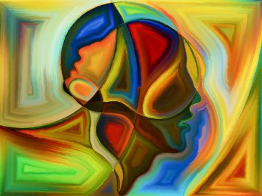 İnsan draması üzerine insan kafalarının canlı tasarımı.