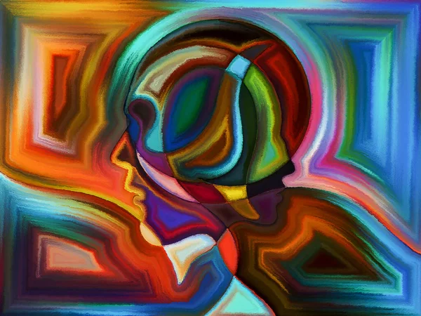 Colorful Painted Design Human Heads Reminiscent Stained Glass Pattern — Stock Photo, Image