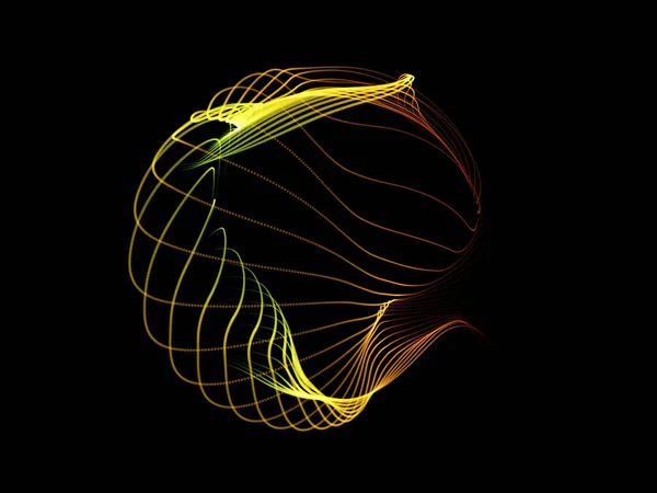 Barevné Struny Vířící Částic Kulové Indukce Izolované Černém Pozadí Pro — Stock fotografie