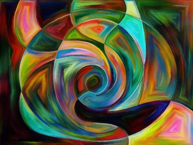 Akışkan soyut formlar suluboya ve boyalı camları andıran canlı boya sanatı tarzında uygulanır.