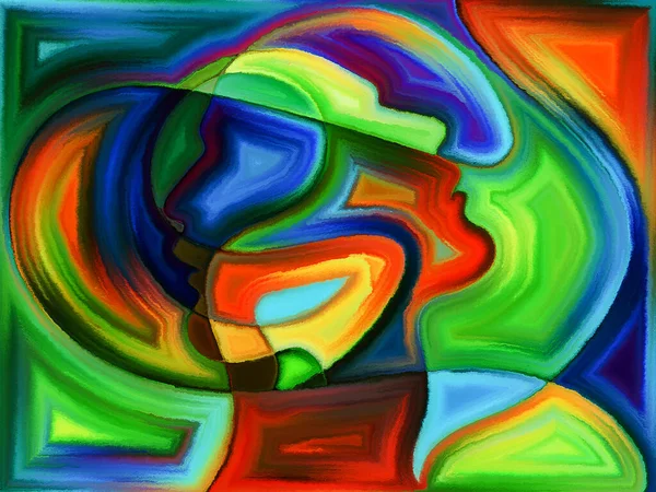 Colorful Painted Design Human Heads Reminiscent Stained Glass Pattern — Stock Photo, Image