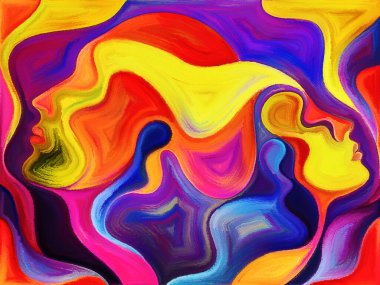 Colors of Unity serisi. Aşk, tutku, romantik çekim ve birlik konuları için renkli ve gerçeküstü insan profillerinin yaratıcı düzenlenmesi