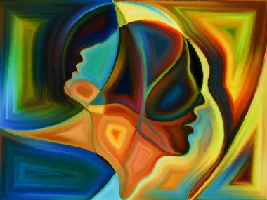 Karma, kader ve kader konularında insan kafalarının soyut tasarımı.