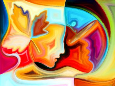 Romantizm, ilişki ve aşk konularındaki kadın ve erkek profillerinin çizimi.