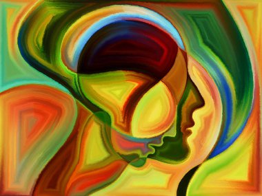 İnsan draması üzerine insan kafalarının canlı tasarımı.