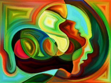 Karma, kader ve kader konularında insan kafalarının soyut tasarımı.