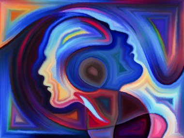 İnsan draması üzerine insan kafalarının canlı tasarımı.