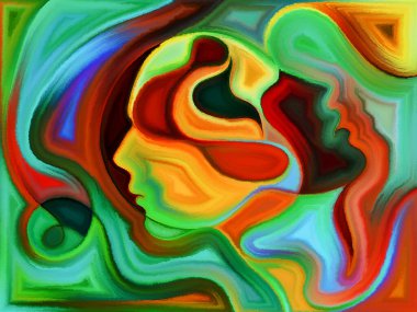 Karma, kader ve kader konularında insan kafalarının soyut tasarımı.