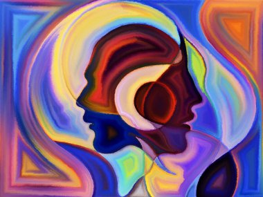 İnsan draması üzerine insan kafalarının canlı tasarımı.