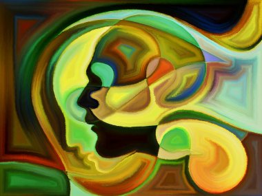 İnsan draması üzerine insan kafalarının canlı tasarımı.