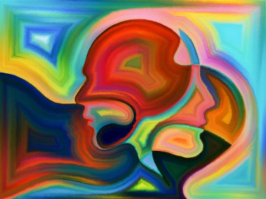 Karma, kader ve kader konularında insan kafalarının soyut tasarımı.