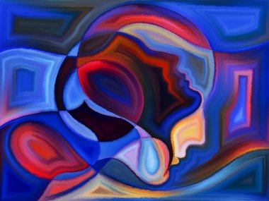 Karma, kader ve kader konularında insan kafalarının soyut tasarımı.