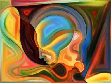 Karma, kader ve kader konularında insan kafalarının soyut tasarımı.