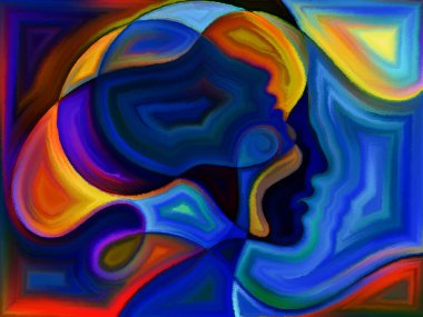 İnsan draması üzerine insan kafalarının canlı tasarımı.