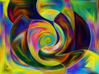 Akışkan soyut formlar suluboya ve boyalı camları andıran canlı boya sanatı tarzında uygulanır.