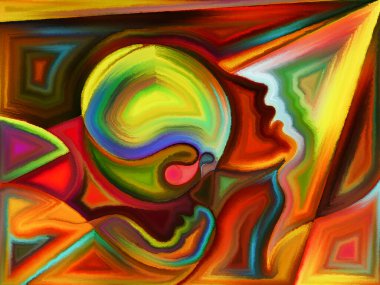 İnsan draması üzerine insan kafalarının canlı tasarımı.