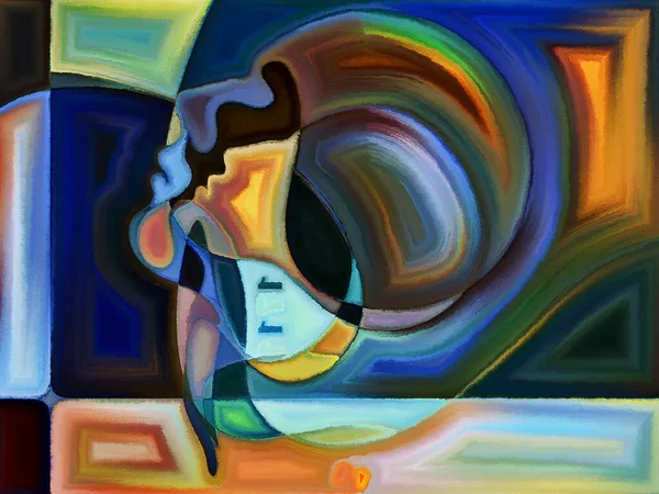 Mistyczny Malowany Wzór Ludzkich Głów Przypominający Wzór Szkła Ołowiowego — Zdjęcie stockowe
