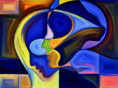 Karma, kader ve kader konularında insan kafalarının soyut tasarımı.