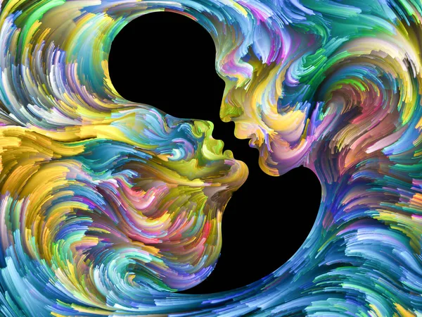 Swirls Fate Series Interacción Abstracta Colores Vibrantes Perfiles Masculinos Femeninos — Foto de Stock