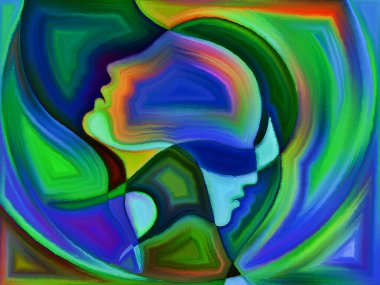 Karma, kader ve kader konularında insan kafalarının soyut tasarımı.